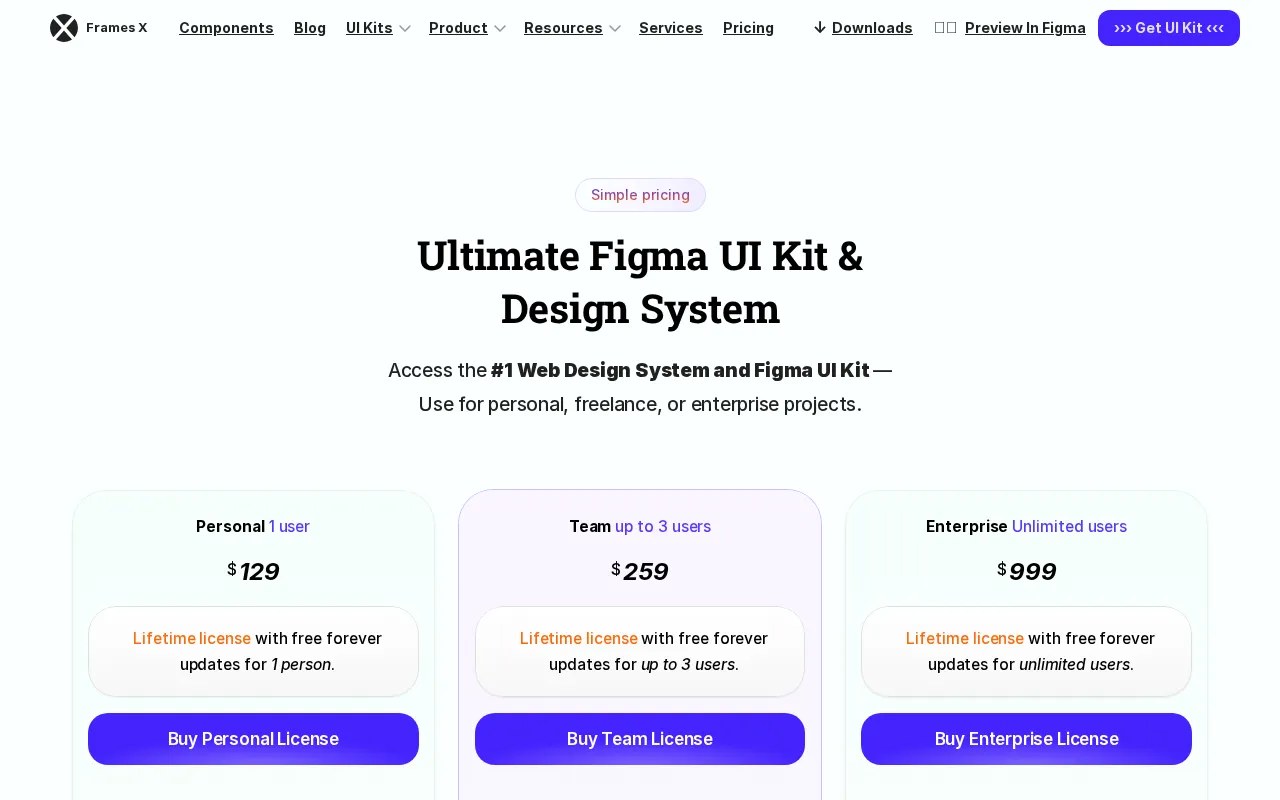 Frames X UI Kit — pricing page
