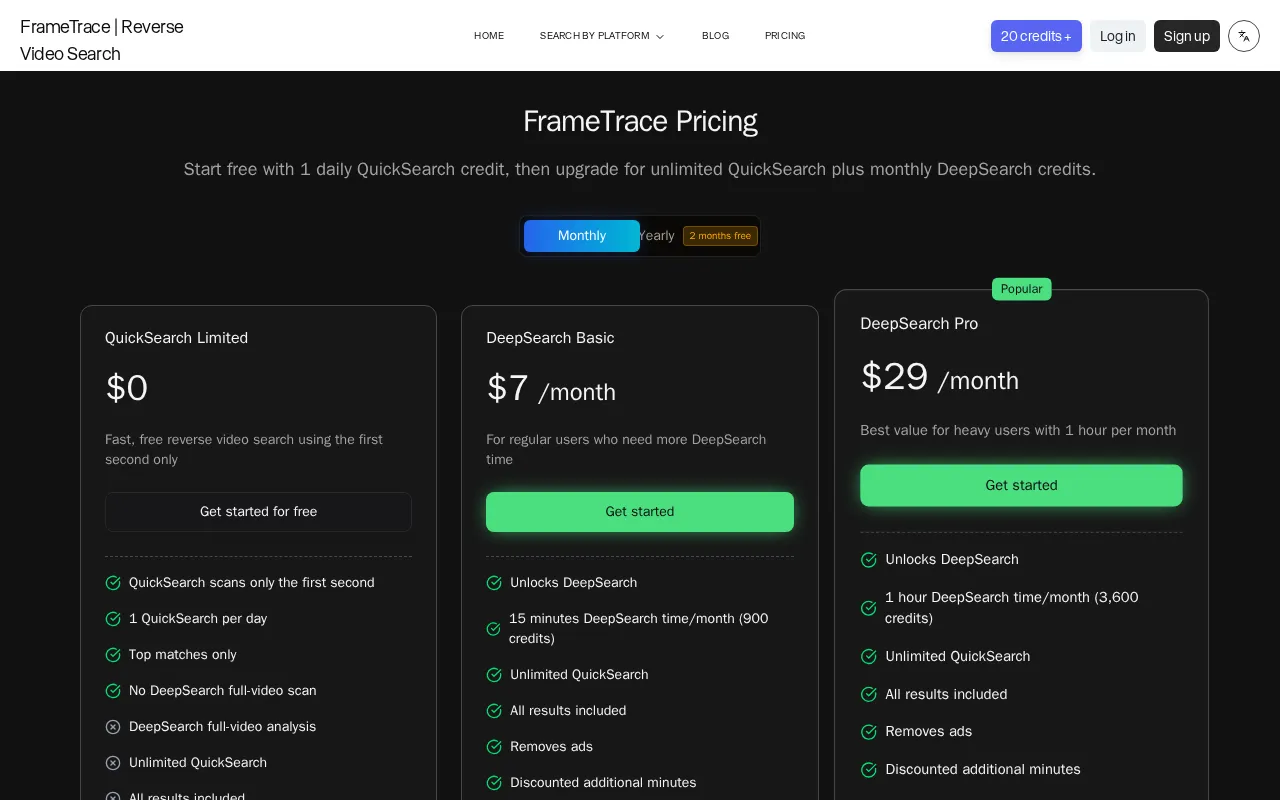 FrameTrace — pricing page