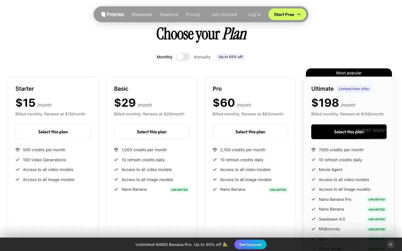 Framia — pricing page