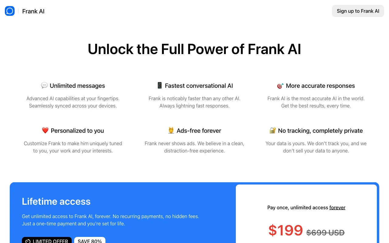 Frank — pricing page