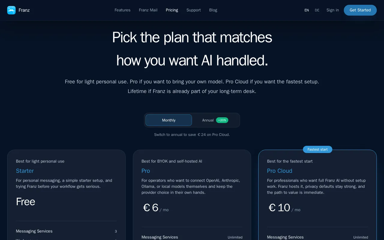 Franz Messenger — pricing page