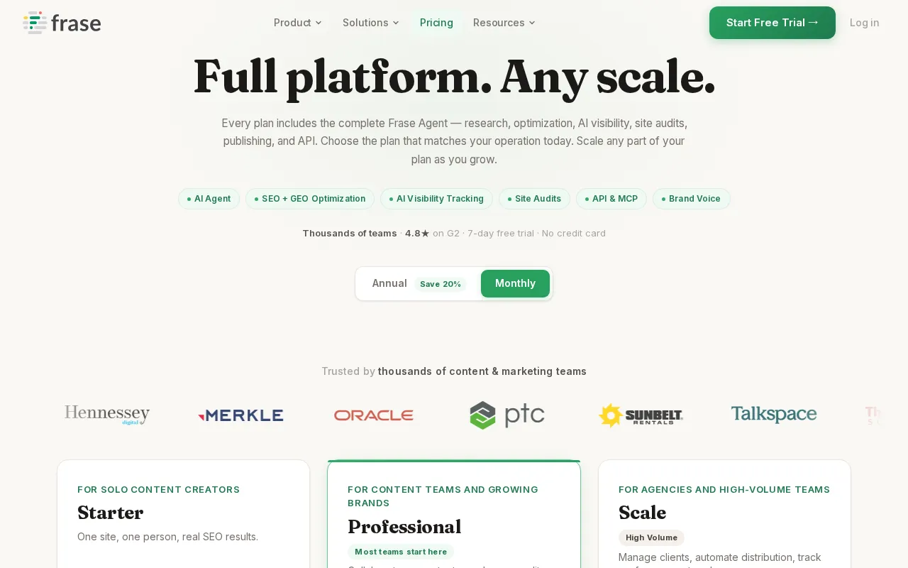 Frase — pricing page