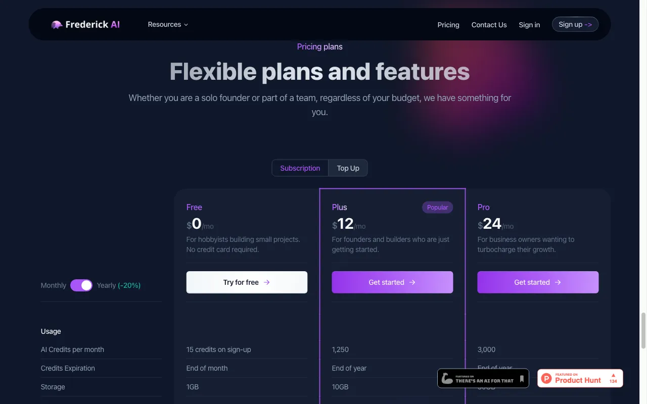 Frederick AI — pricing page
