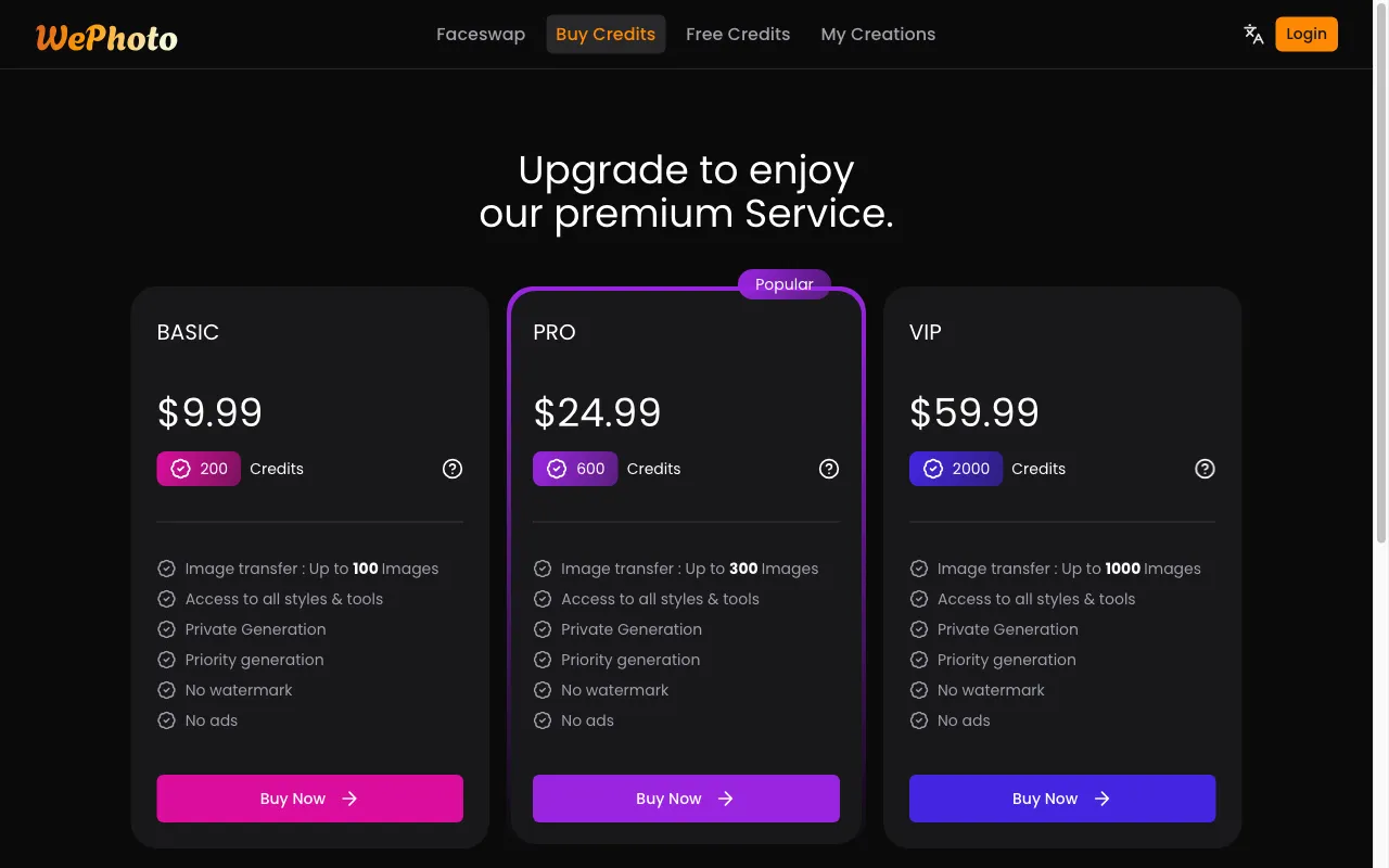 Free AI Face Swap — pricing page