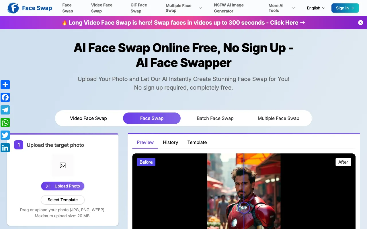 Free AI Face Swap(No sign up,no fee) — preview screenshot