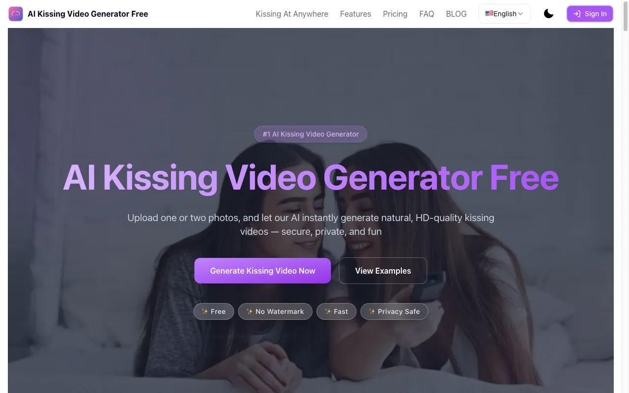 Free AI kissing video generator — preview screenshot