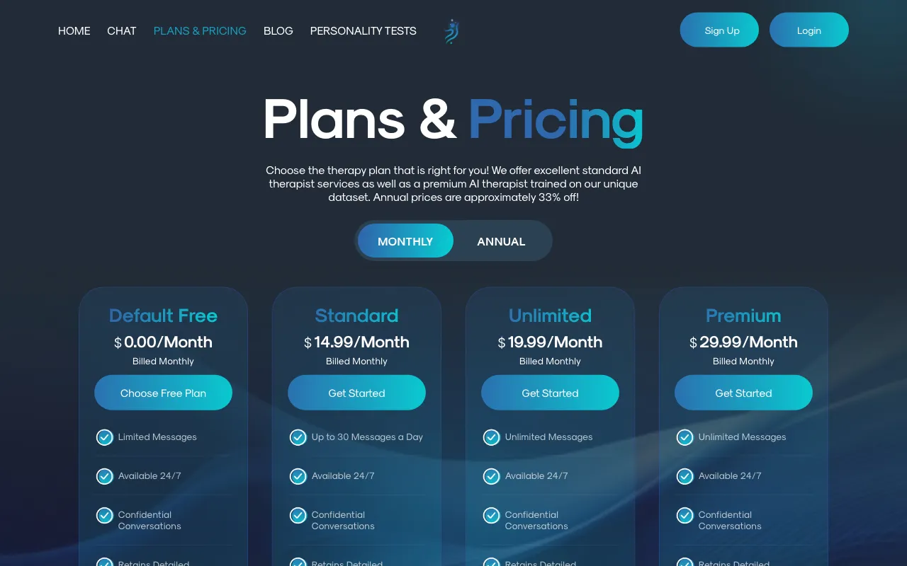 Free AI Therapy — pricing page