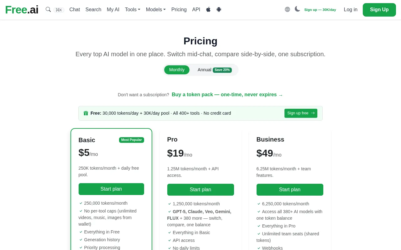 Free.ai — pricing page