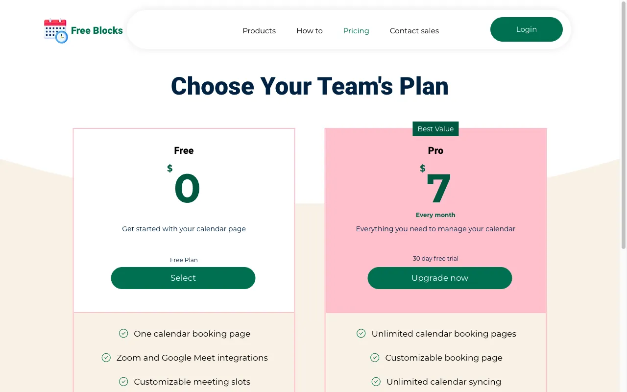 Free Blocks — pricing page
