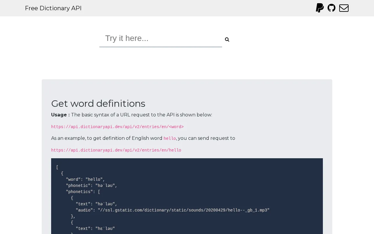 Free Dictionary API — preview screenshot