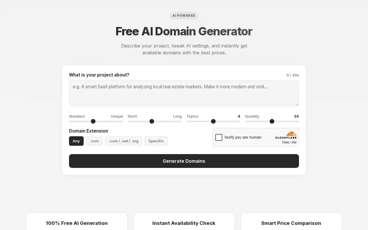 Free AI Domain Generator — preview screenshot