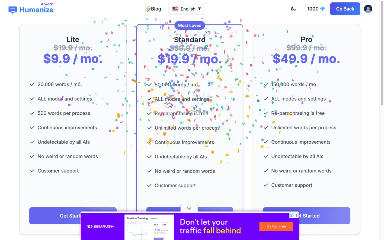 [Free]humanizeaiwork — pricing page