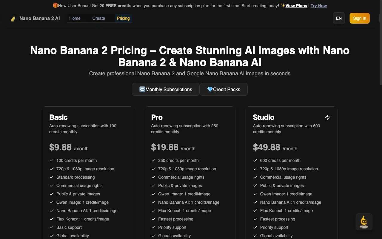 Nano Banana 2 — pricing page
