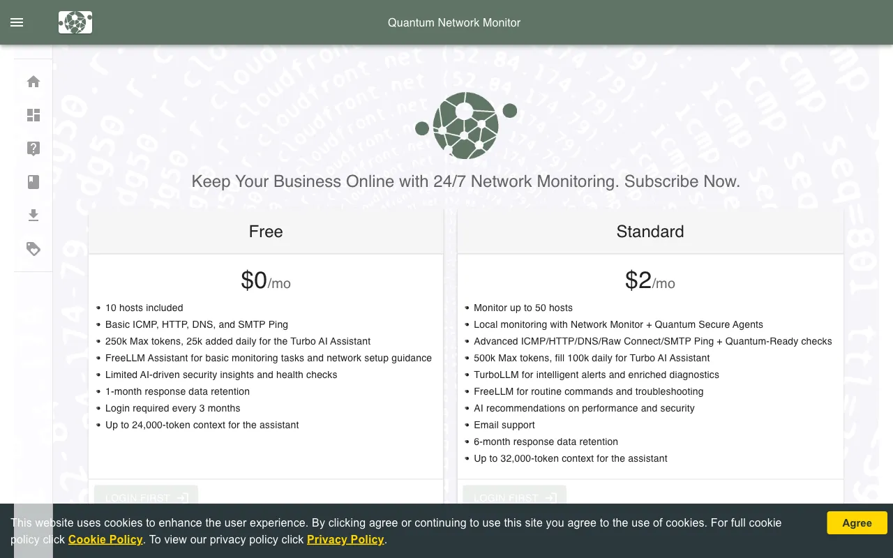 Free Network Monitor — pricing page