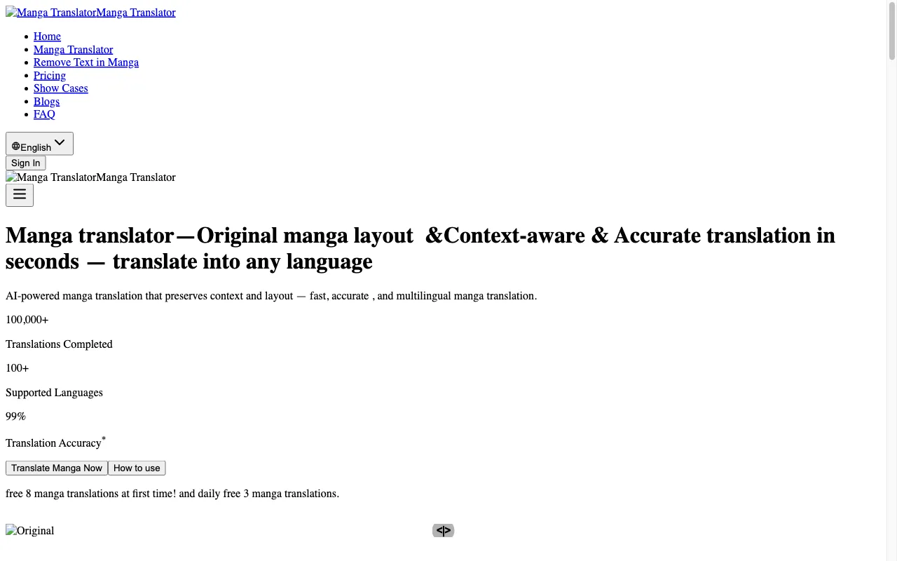 Free online AI Manga Translator — preview screenshot