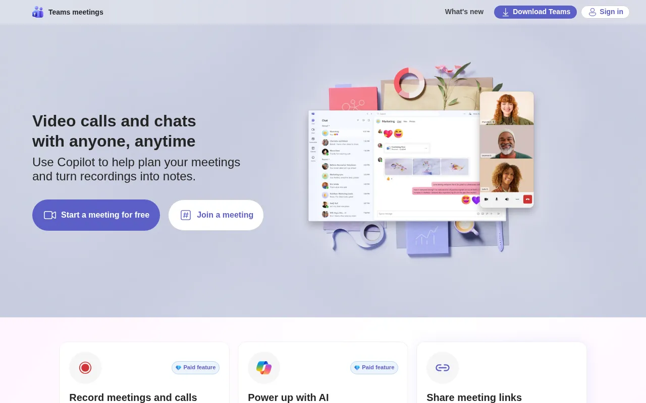 Free Online Meetings & Video Calls | Microsoft Teams — preview screenshot