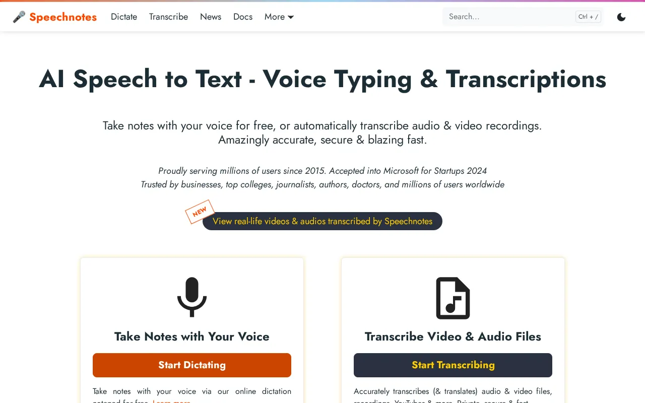 Free Speech to Text Online, Voice Typing & Transcription — preview screenshot