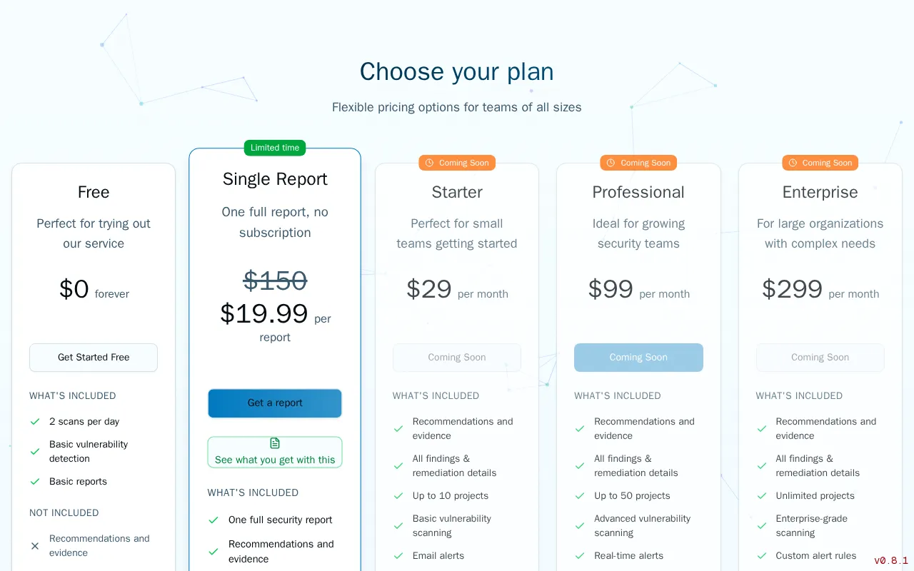 VULNWatch — pricing page