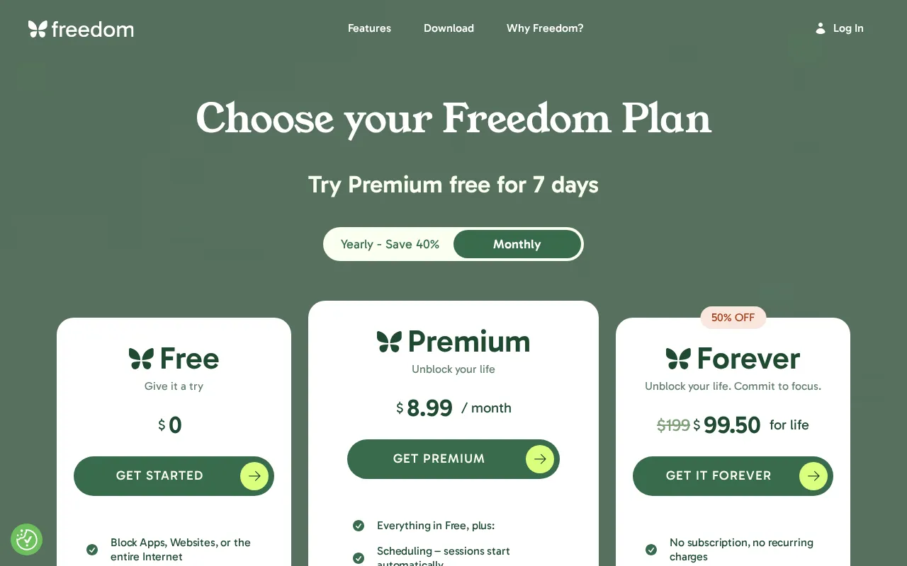 Freedom — pricing page