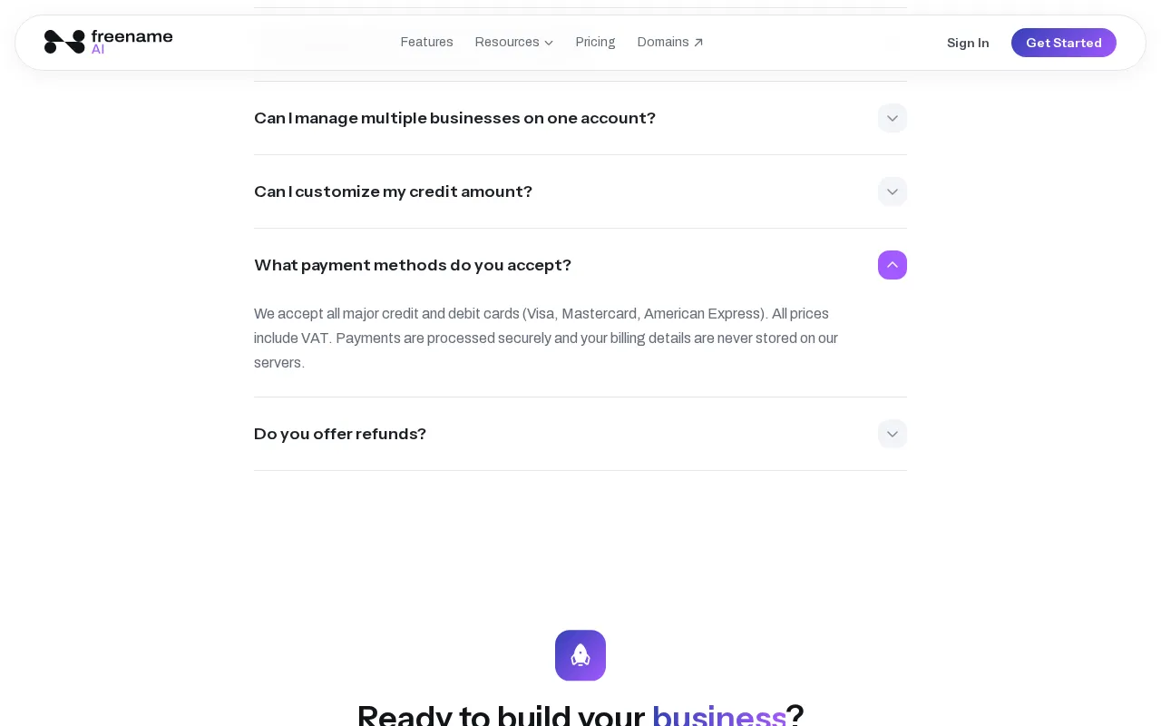 Freename — pricing page