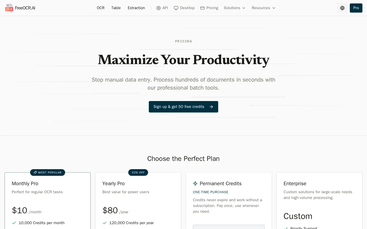 FreeOCR.AI — pricing page