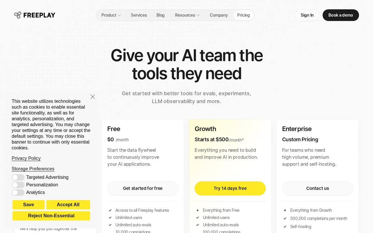 Freeplay — pricing page