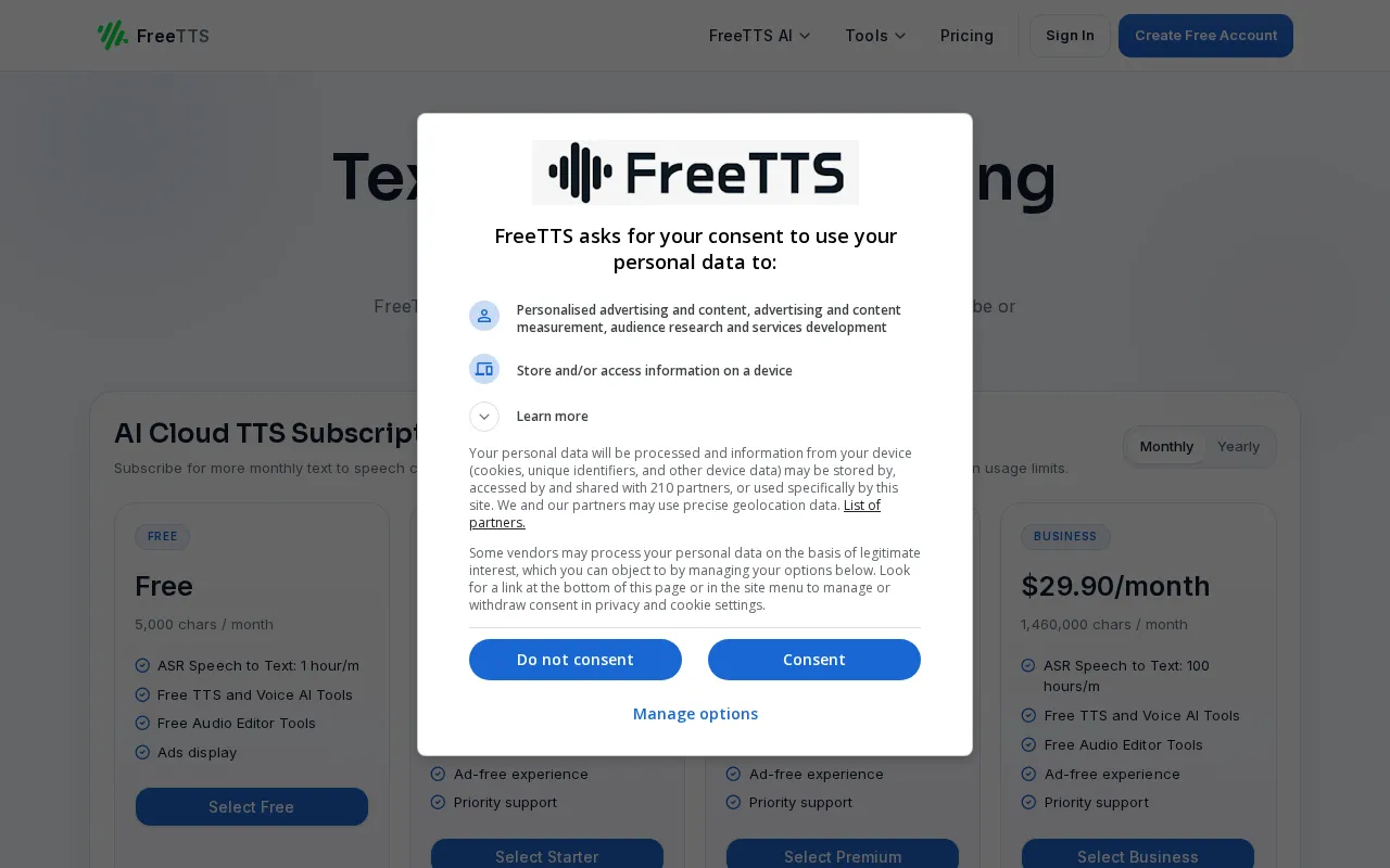 FreeTTS — pricing page