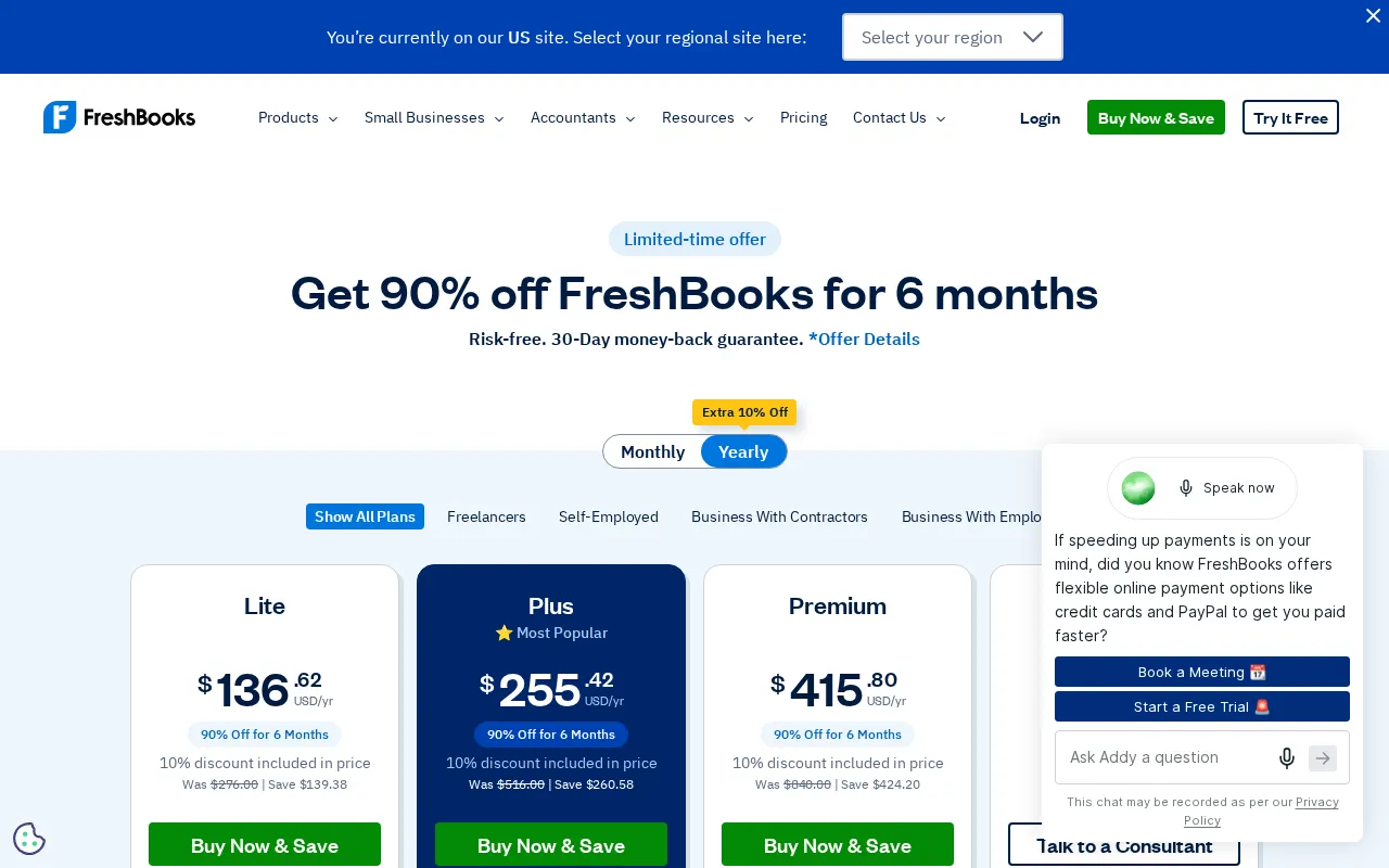 Freshbooks — pricing page