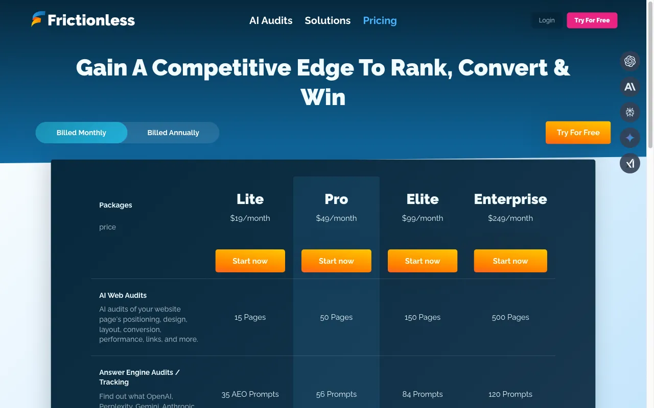 Frictionless — pricing page