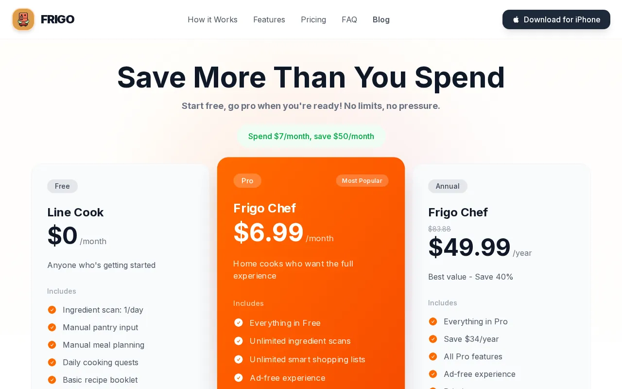 Frigo — pricing page