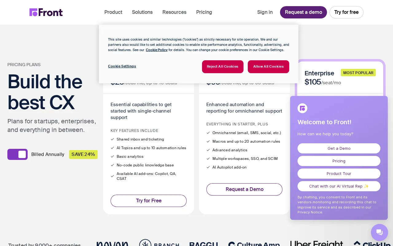 Front — pricing page