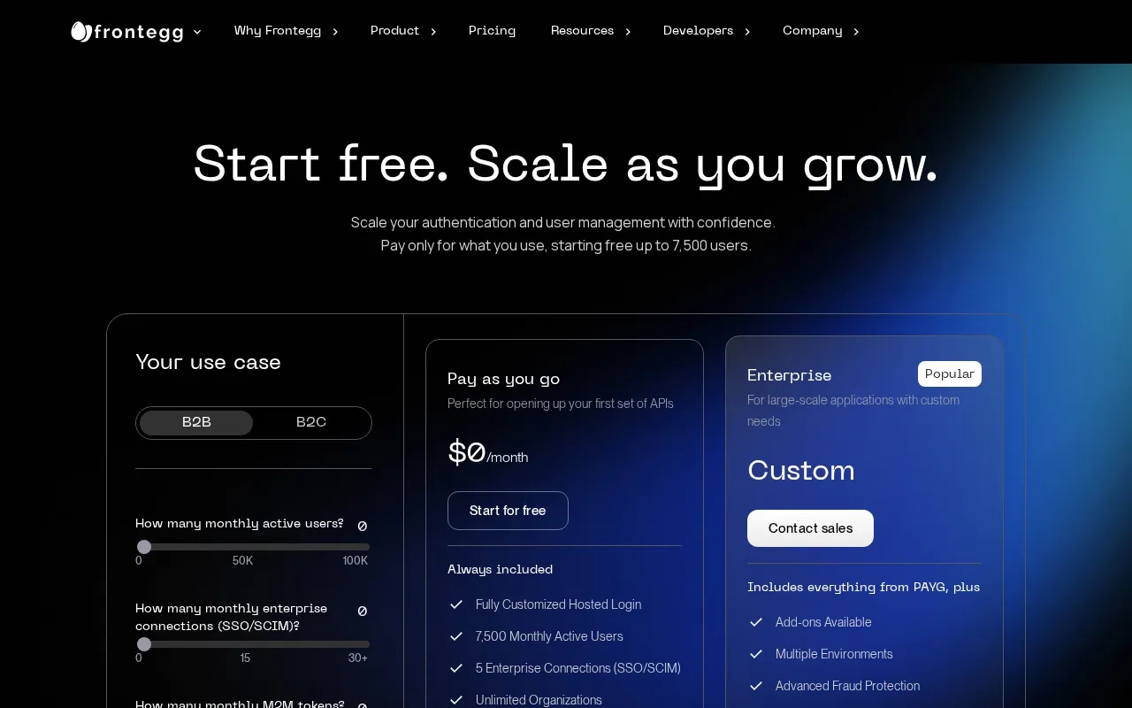 Frontegg — pricing page