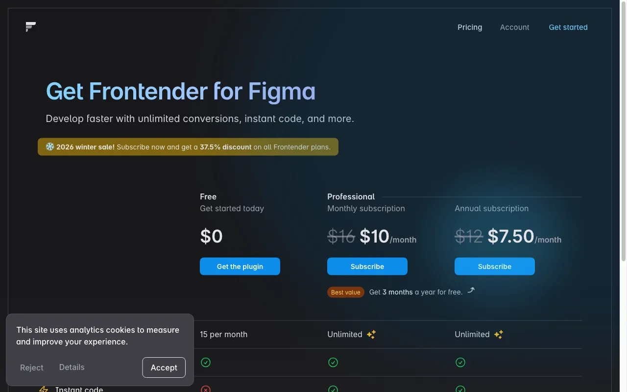 Frontender — pricing page
