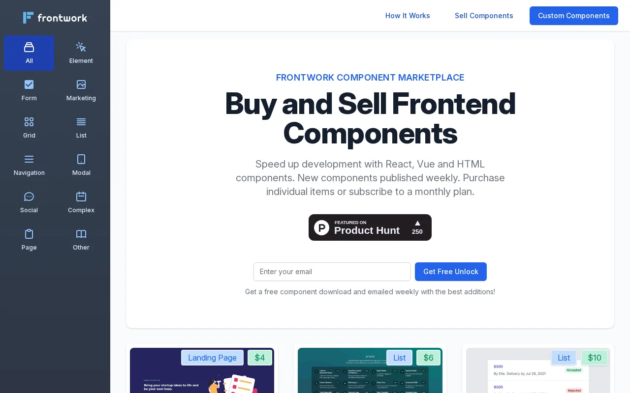 FrontWork Component Marketplace — preview screenshot