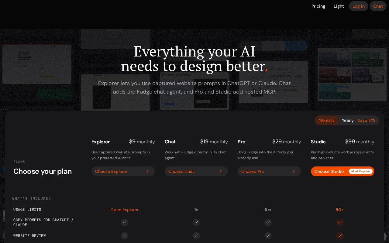 Fudge MCP — pricing page