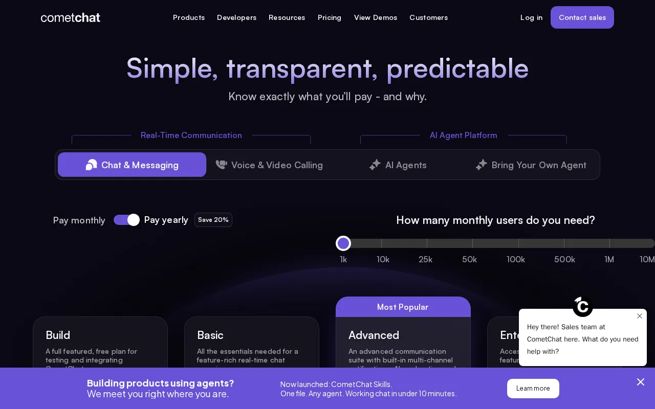 AI Agent Platform by CometChat — pricing page