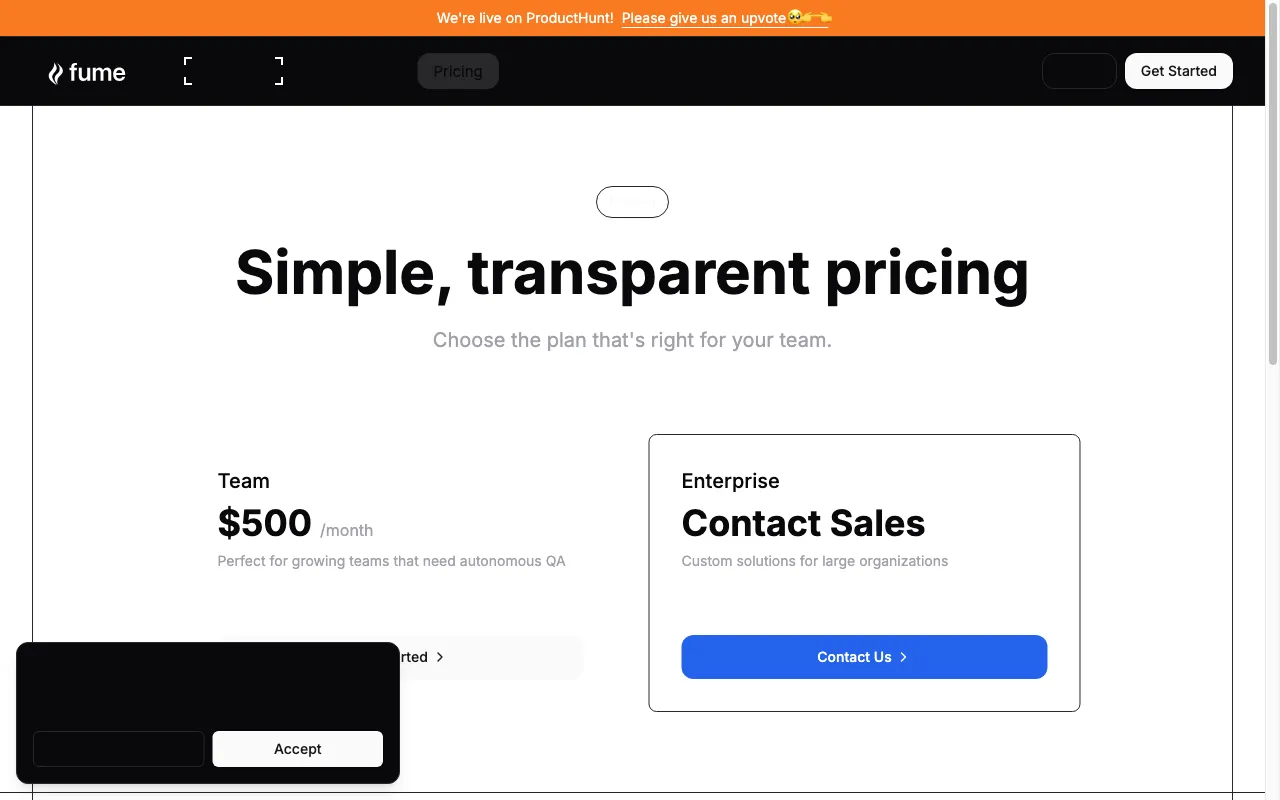 Fume — pricing page