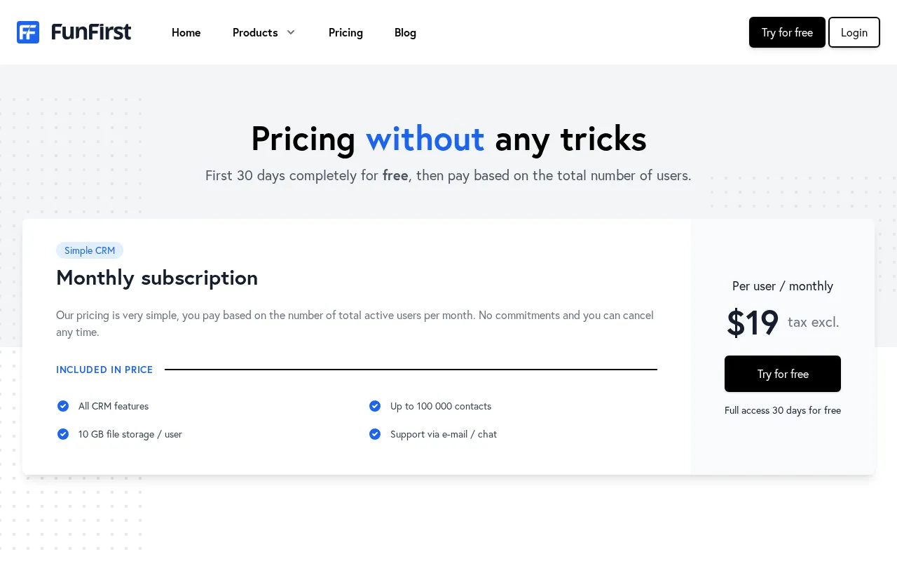 FunFirst — pricing page