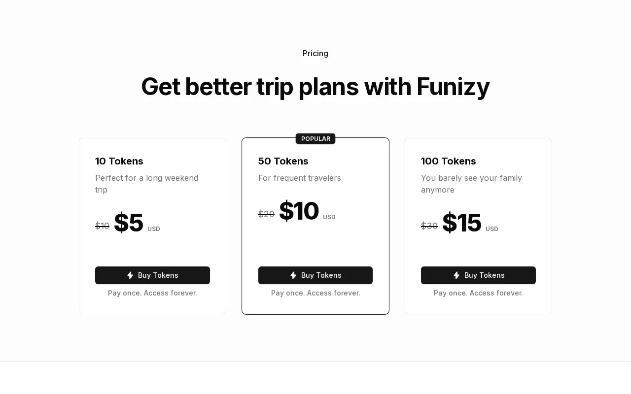 Funizy — pricing page