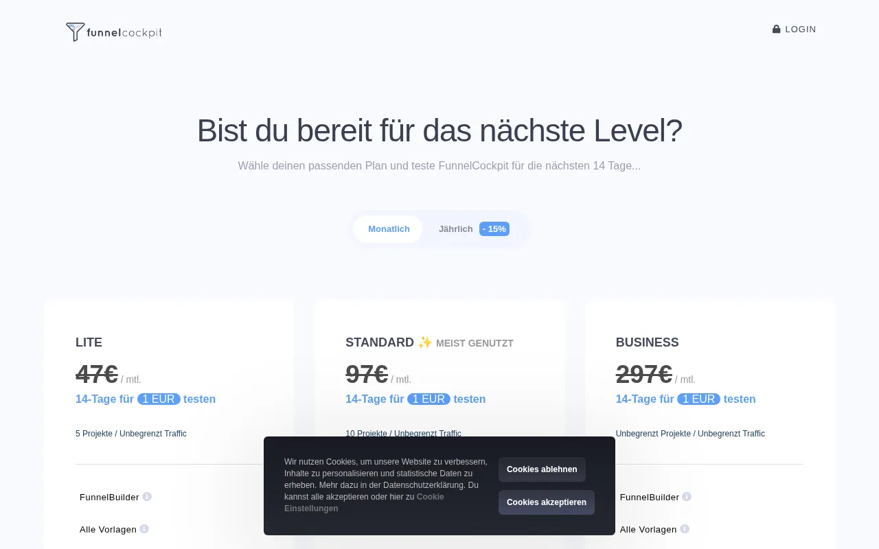 Funnelcockpit — pricing page