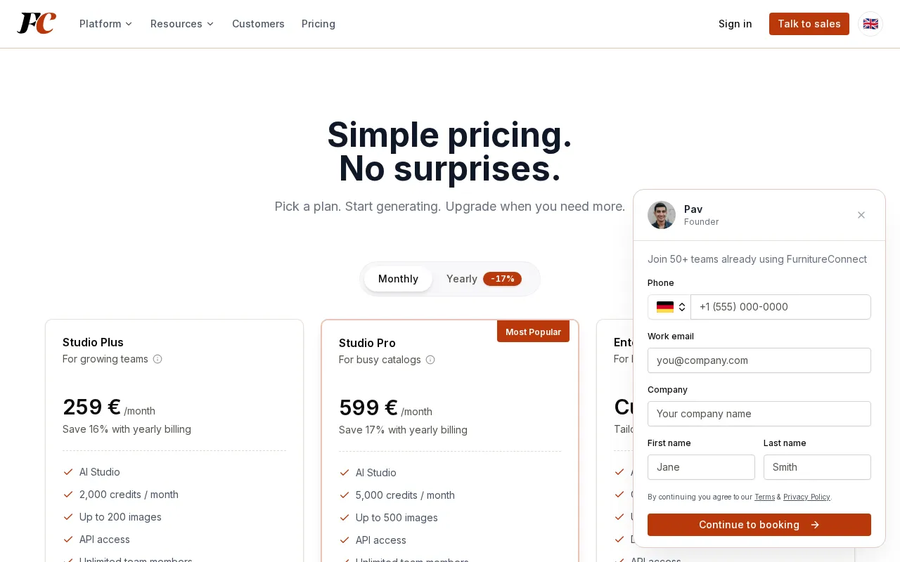 FurnitureConnect — pricing page