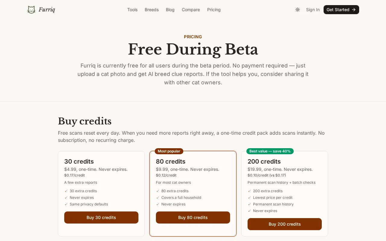 Furriq — pricing page