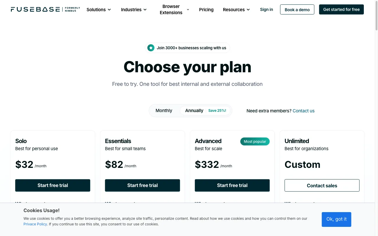 FuseBase — pricing page