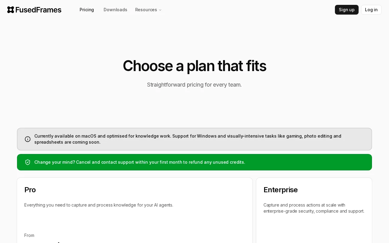FusedFrames — pricing page
