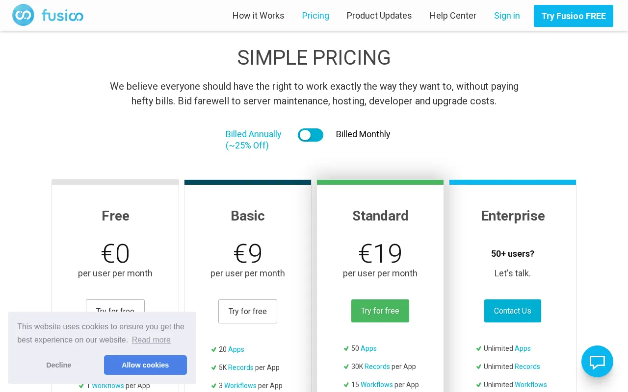 Fusioo — pricing page