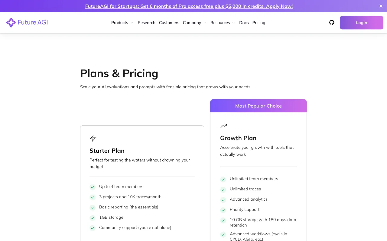 Future AGI — pricing page