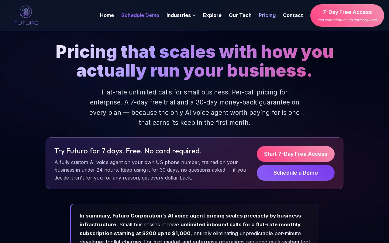 Futuro AI — pricing page