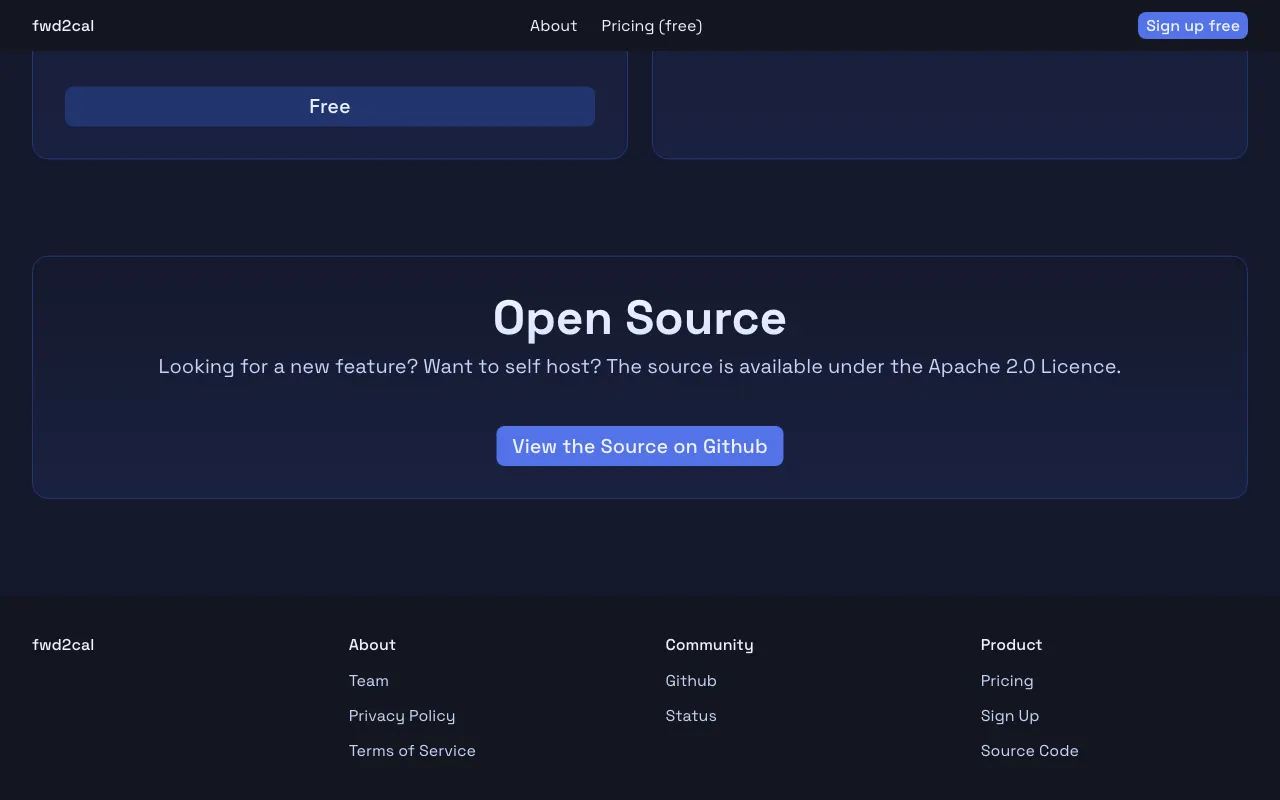 fwd2cal — pricing page