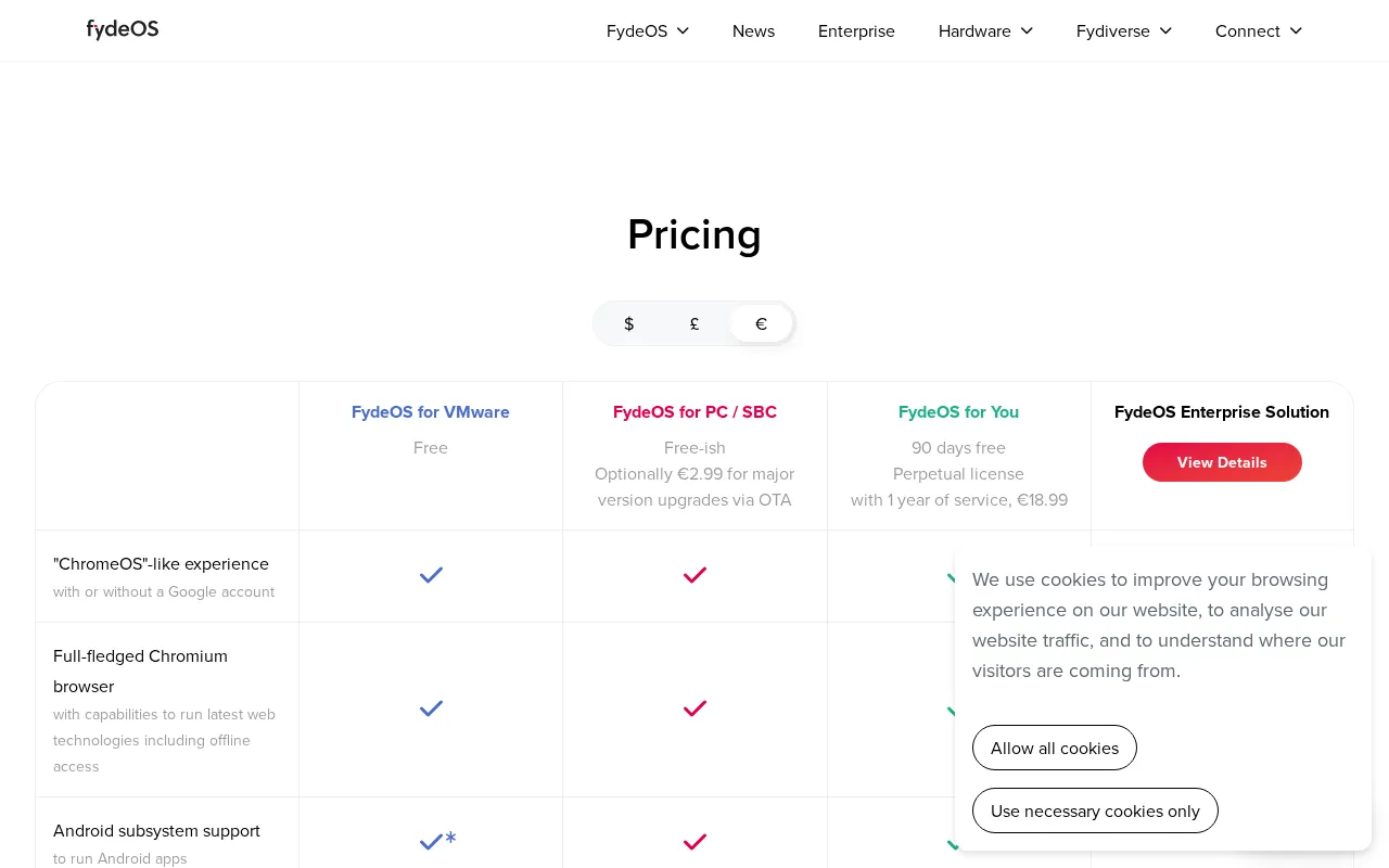 FydeOS AI — pricing page