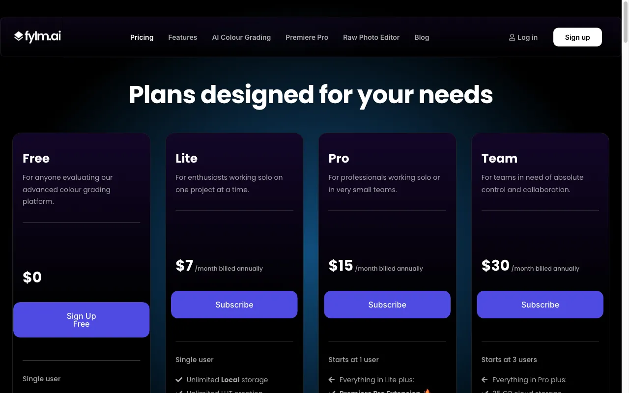 fylm.ai — pricing page